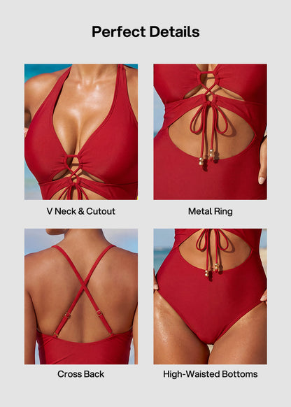 Cut-Out Halter Tummy Control One-Piece Swimsuit